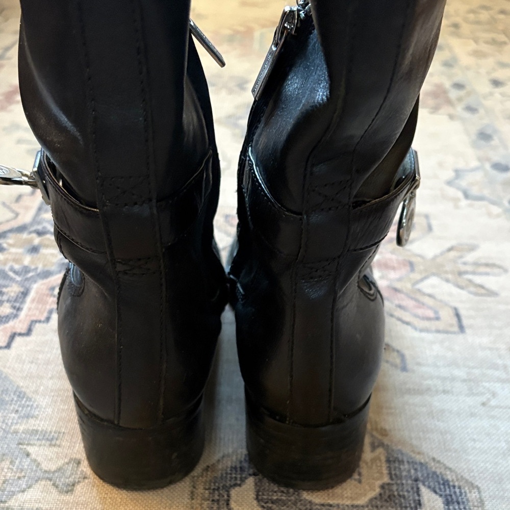 Michael Kors Black Leather Riding Boots with Logo Charm - Picture 3 of 4